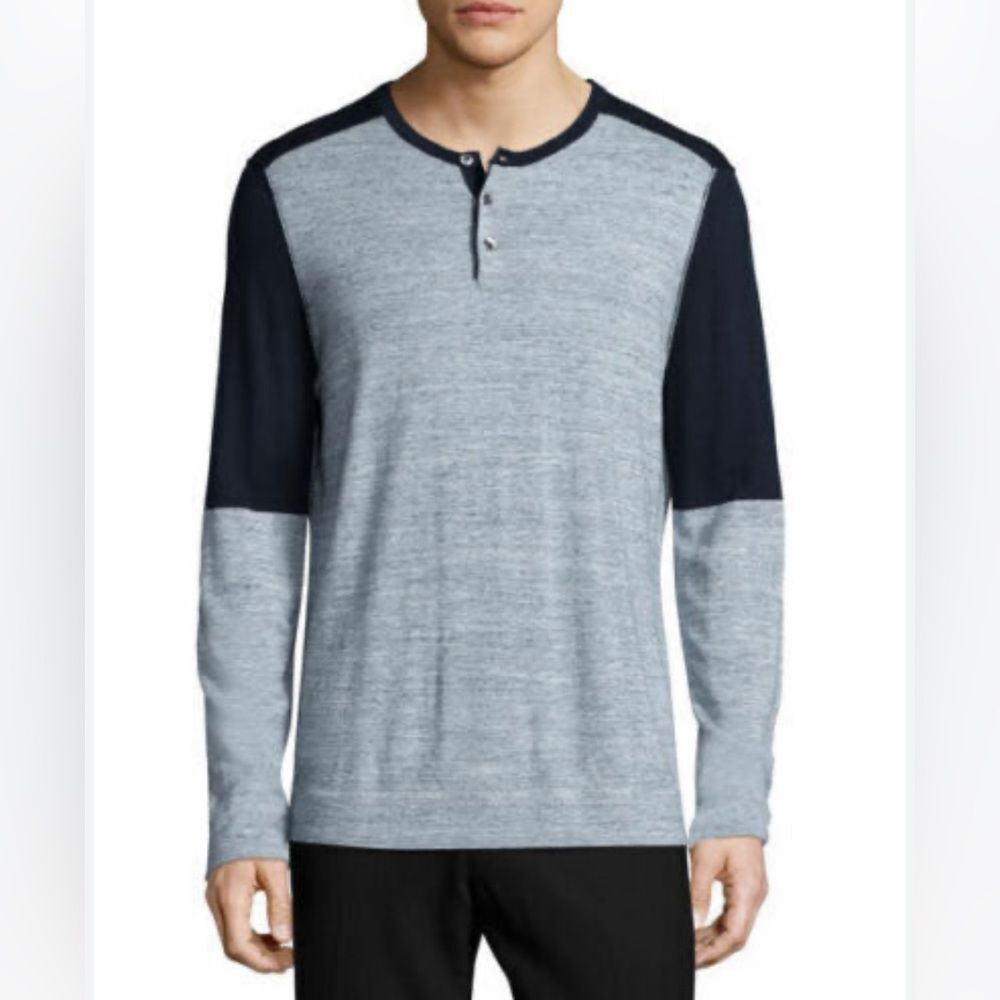 Vince Men’s Gray Blue Soft Henley Long Sleeve Short- Size XL